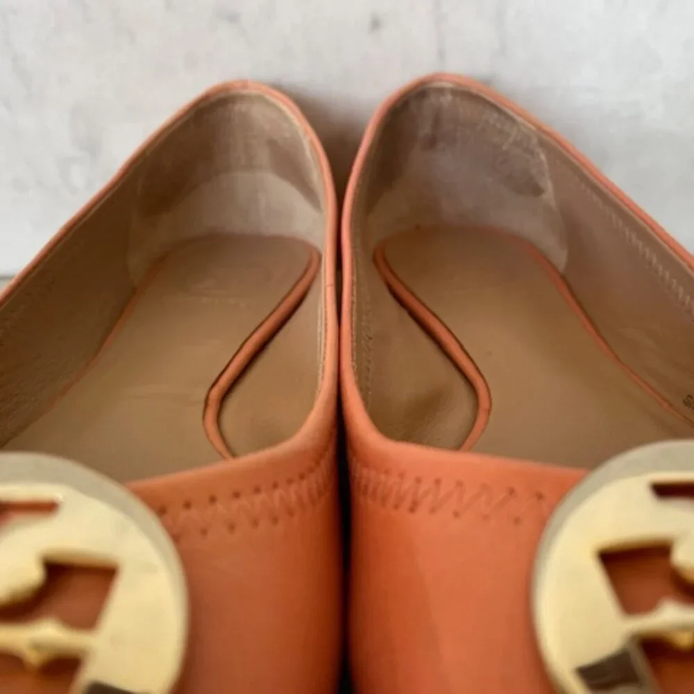 TORY BURCH Minnie Travel Ballet w/ Logo Soft Nappa Leather Sunshine 6